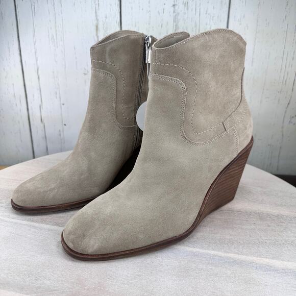 Lucky Brand Waider Womens Ankle Bootie Size 10 Leather Taupe Wedge Boots New - Picture 2 of 11